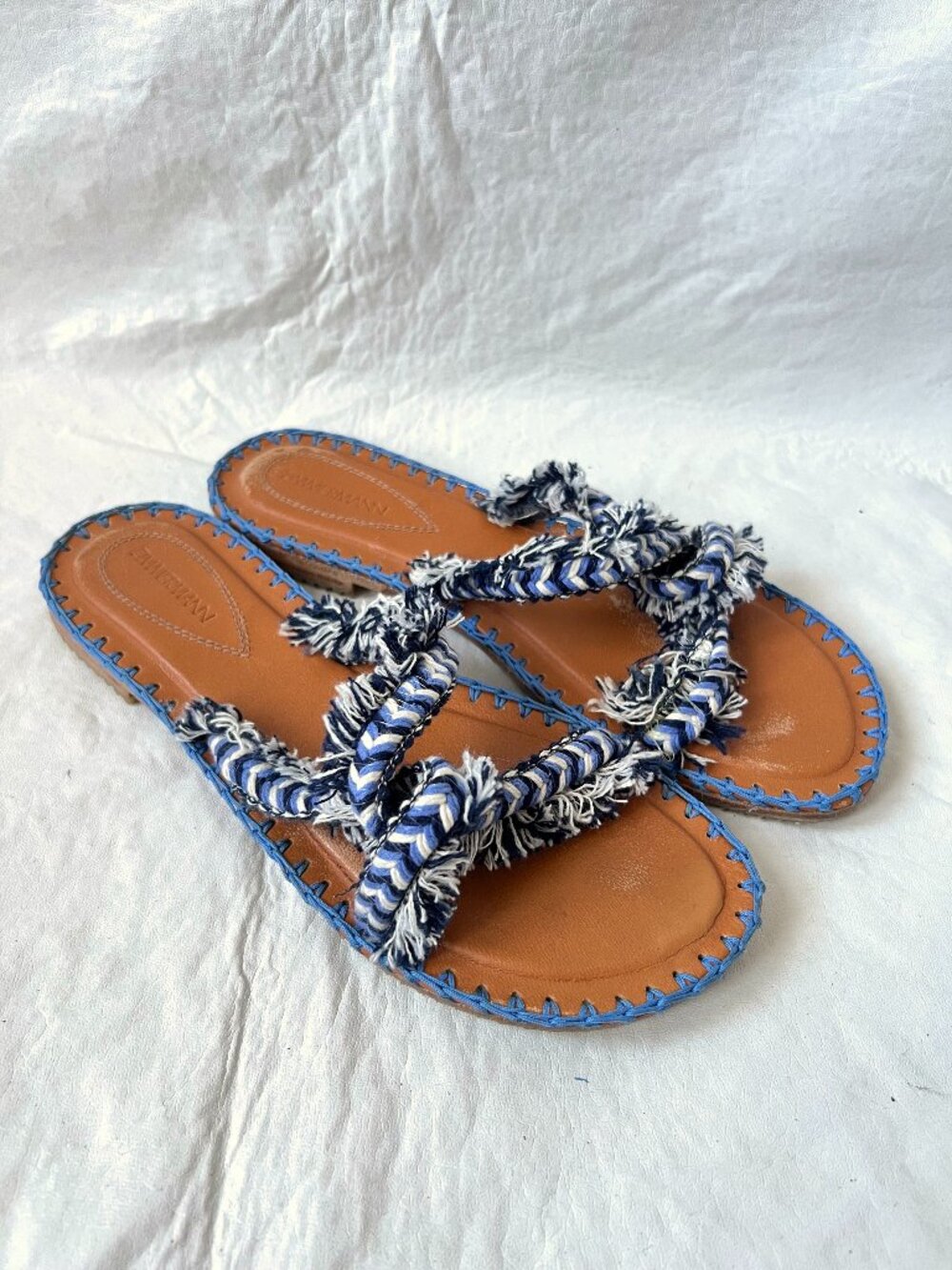 Zimmermann sandals Braided Strap blue white brown 39 US 8 womens slide flat
